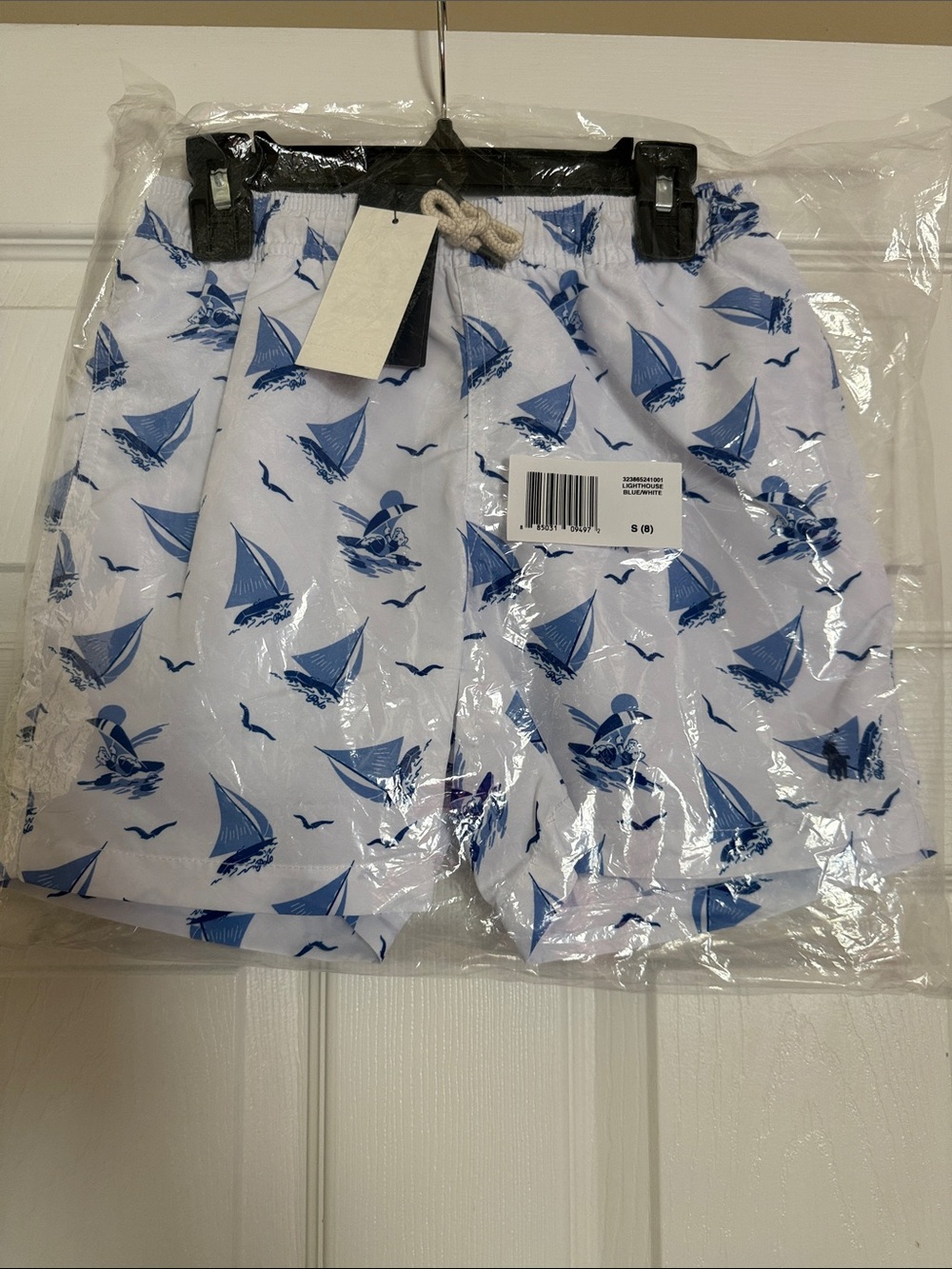 Polo by Ralph Lauren White & Blue Sailboat Print Kids Shorts